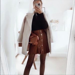 NWOT FAUX LEATHER PLEATED SKIRT BROWN ZARA BLOGGER